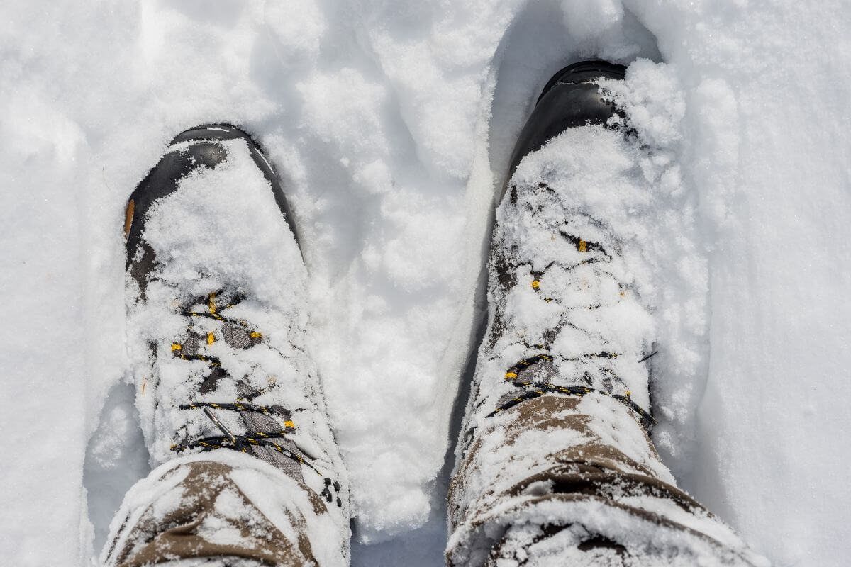 Winter boots in the snow in Montana