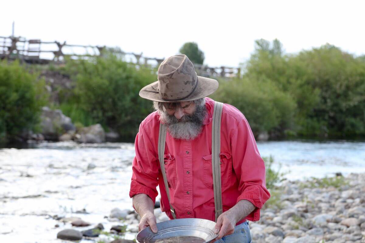 Gold Panning Man in Red Shirt in Montana