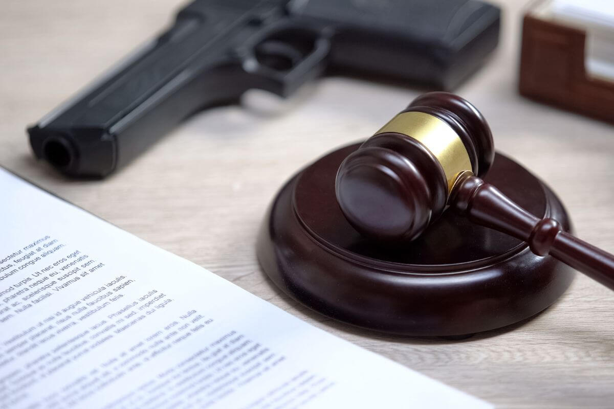 Gun, Legal Papers, and Gavel