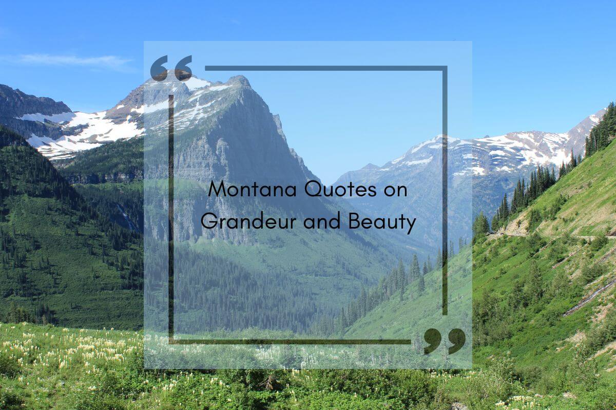 Quotes about Montana's grandeur and beauty with snow-capped mountains on the background.