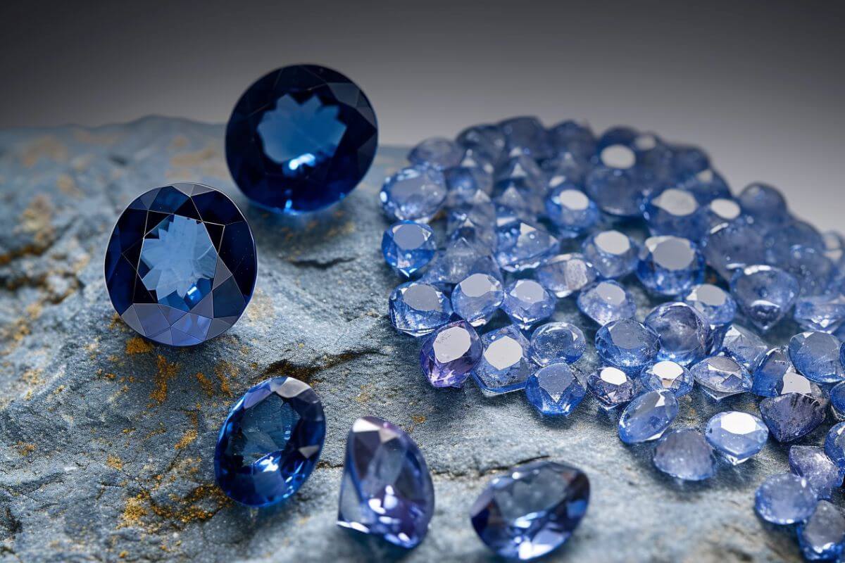 Pieces of blue Montana Yogo Sapphires of different sizes.