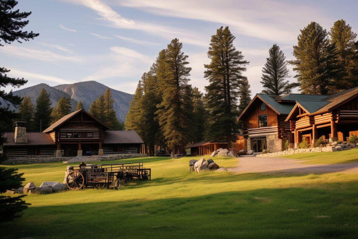 A rustic log cabin nestled in the picturesque Montana countryside, offering a serene getaway for unforgettable family vacations.