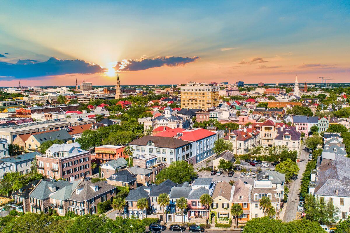 An aerial view of the city of Charleston, South Carolina.
