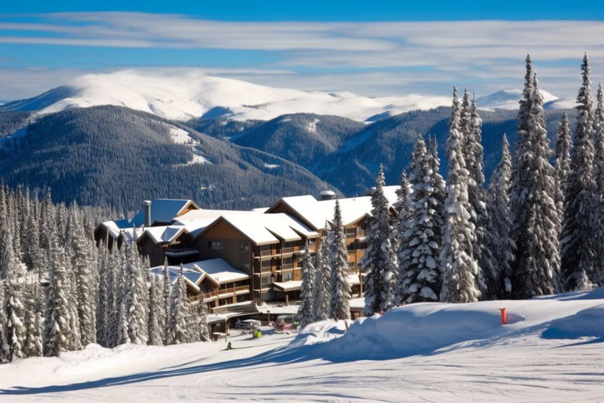 Whitefish Mountain Resort, a ski resort in Montana, with snow-covered trees.