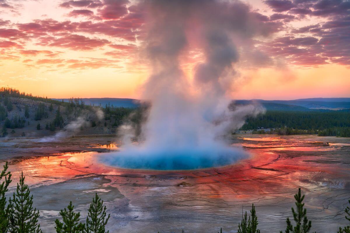 Geyser at Sunset in Yellowstone National Park