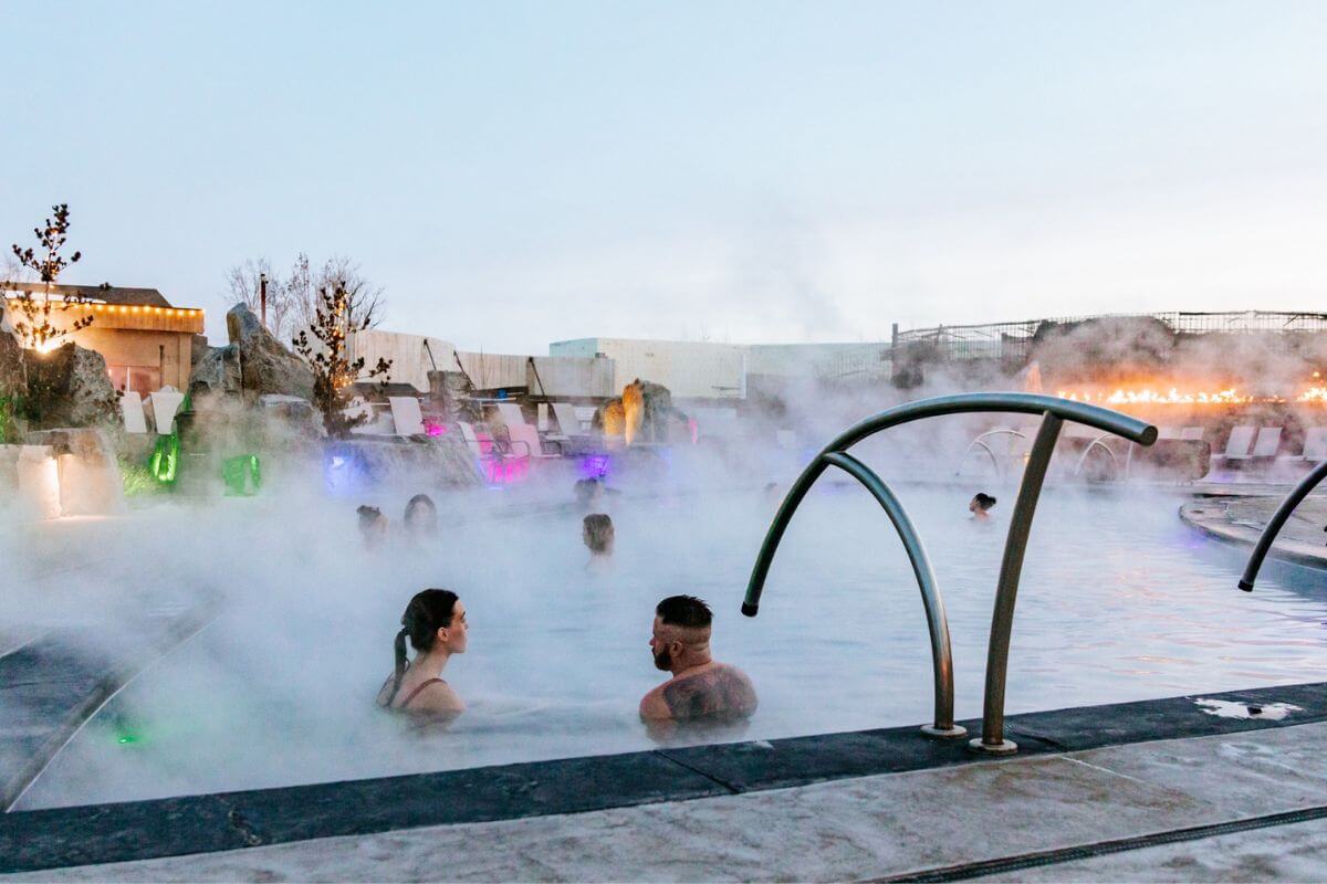 Guests enjoy the steaming hot pool at Bozeman Hot Springs 