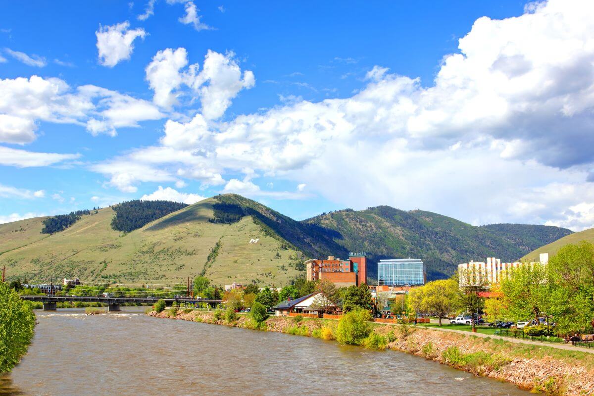 A river with mountains in Missoula, Montana