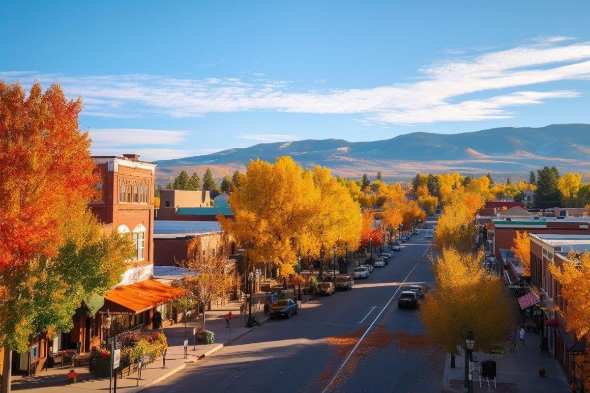 A street lined with trees in Montana in October