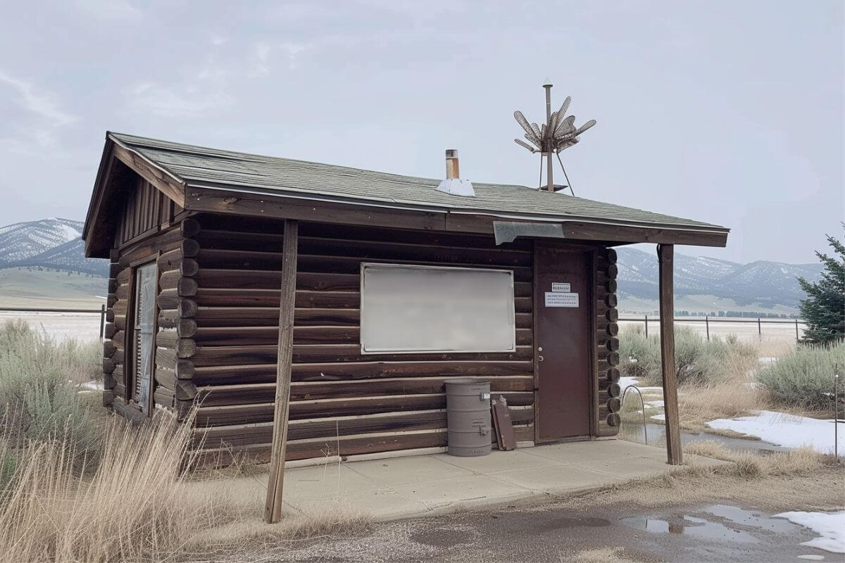 A log cabin in Montana serving as a game check station for hunters post-hunting