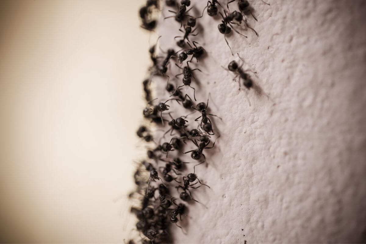 A group of Ants on a wall.