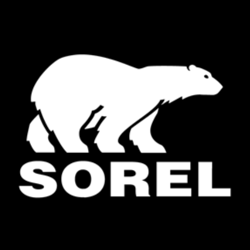 The Sorel logo of a polar bear on a black background.