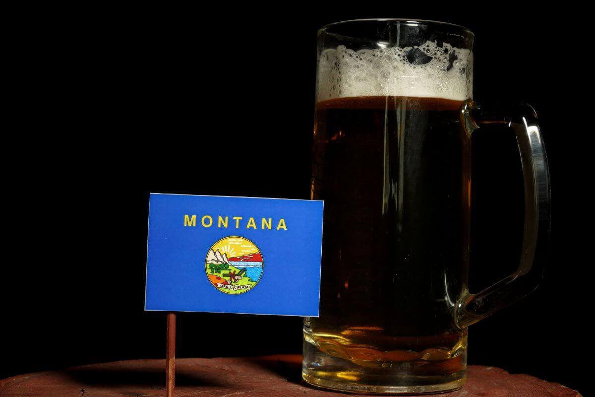 A mug of beer with a Montana flag.