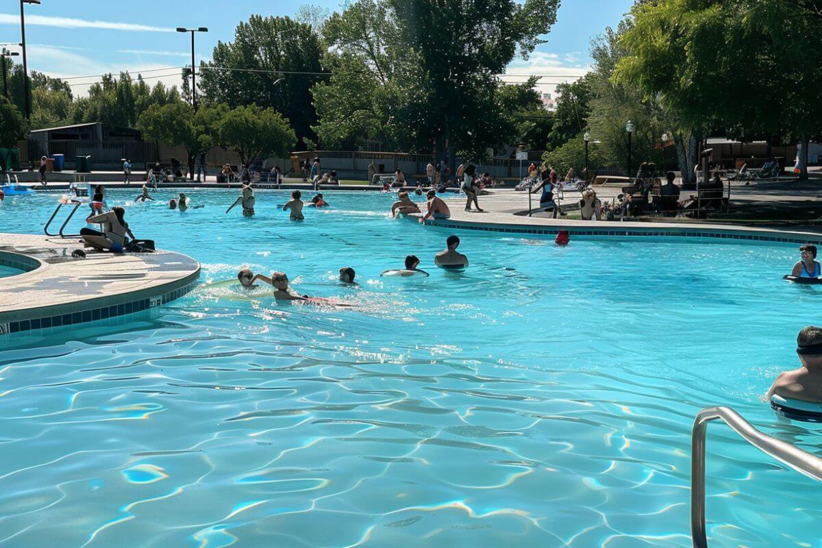 Guests at Montana's Last Chance Splash Waterpark relax and enjoy in their large pool