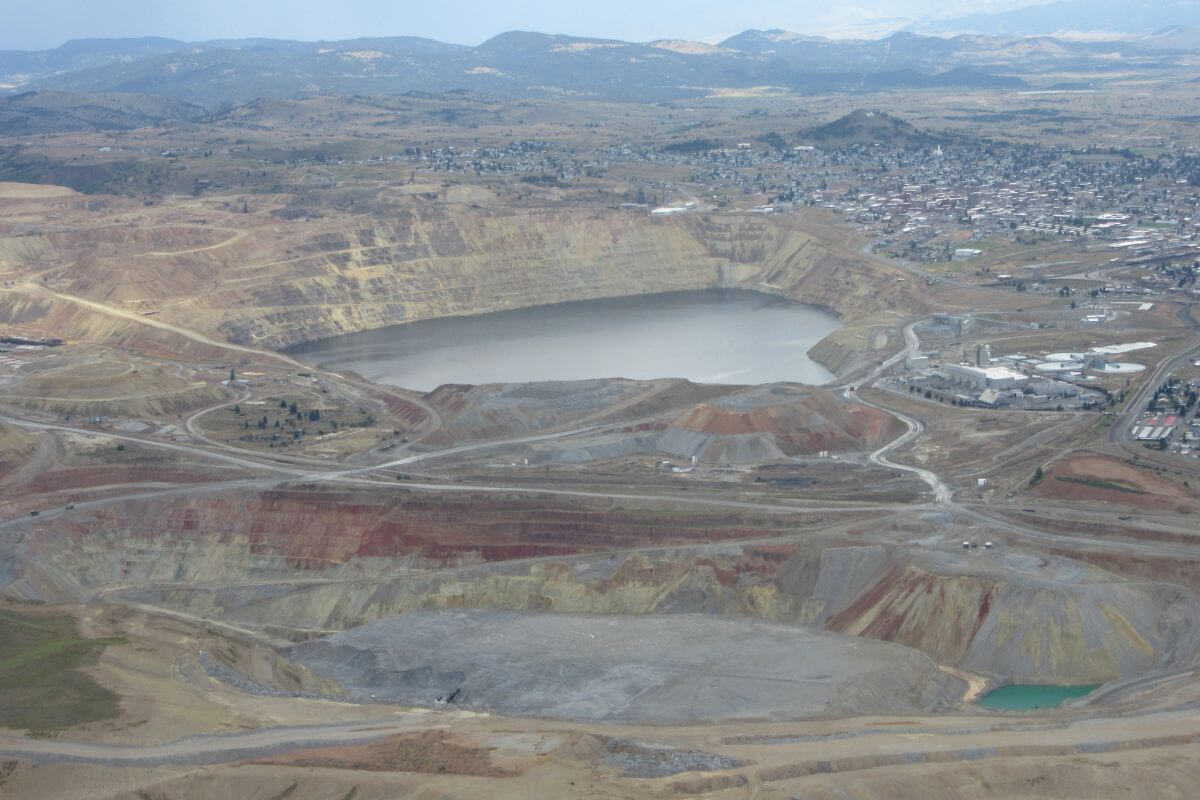 An aerial view of a open pit mine in Montana.