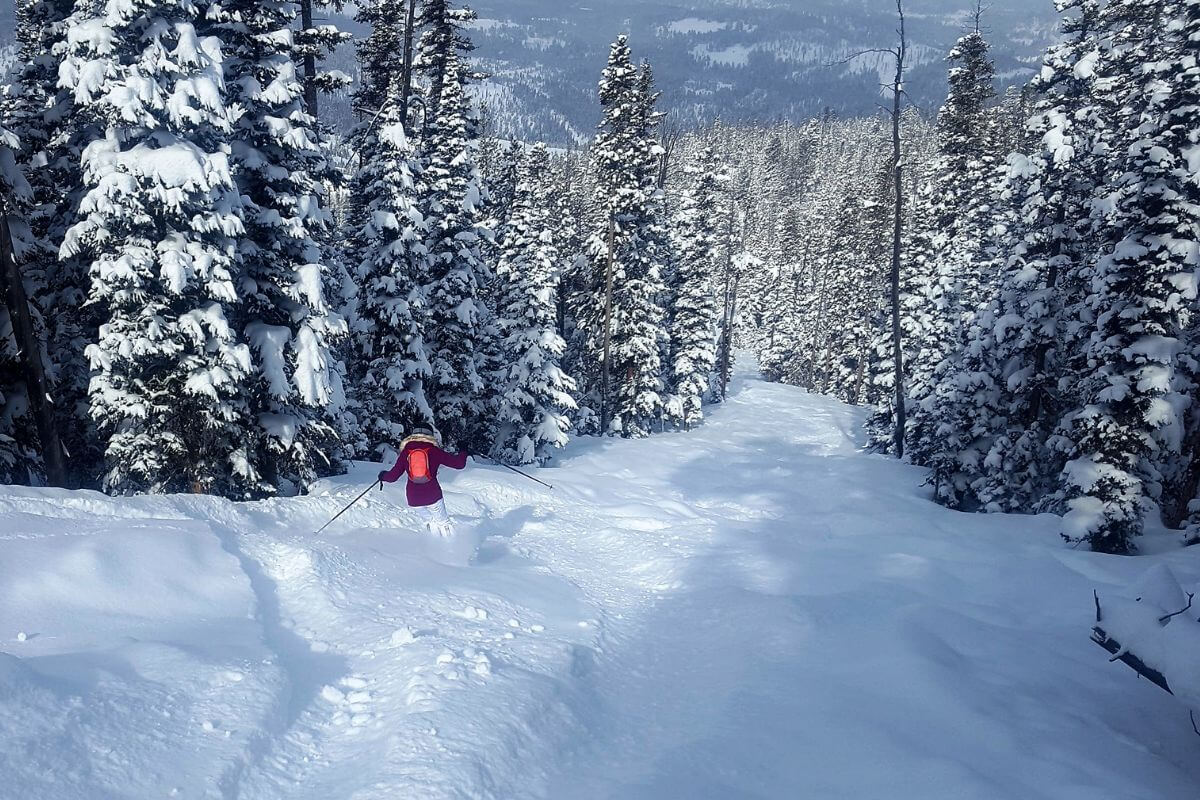 A Person Skiing Down a Steep, Snowy Slope in Montana