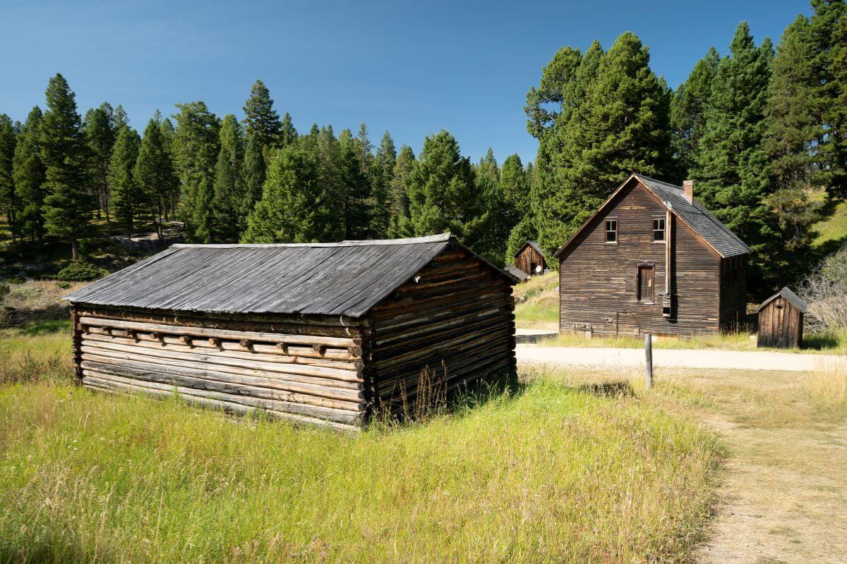 Abandoned houses in a ghost town in Montana.
