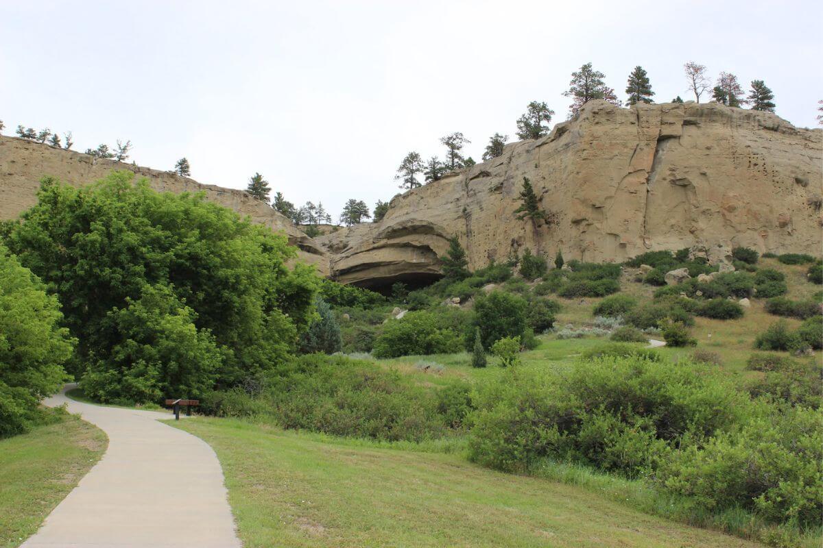 A paved path leading to the Pictograph Cave State Park in Billings.