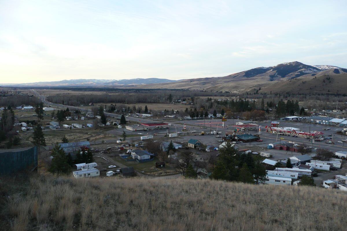A small town in Montana seen from the top of a hill