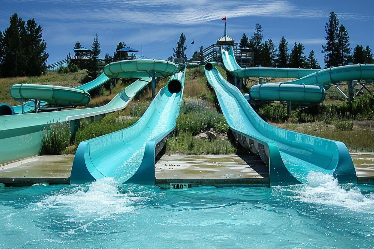 The different types of blue water slides at Big Sky Waterpark in Montana.