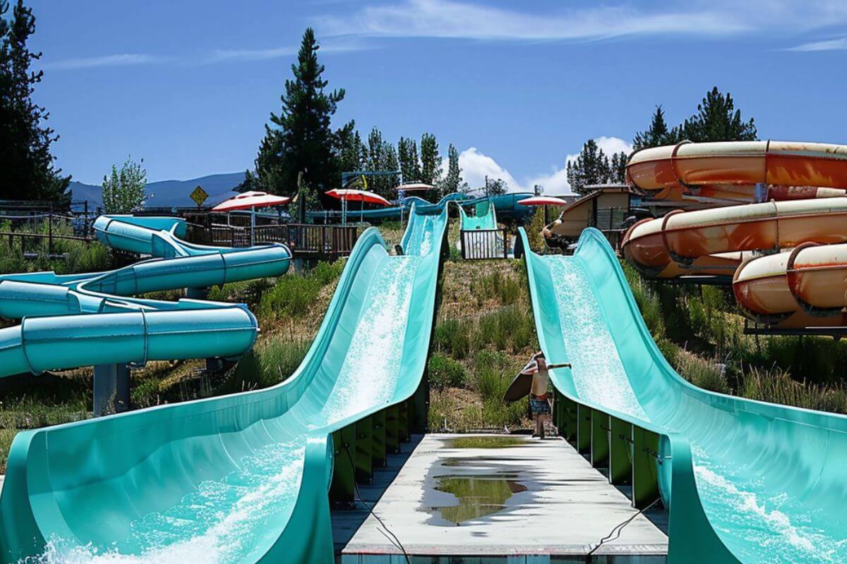 Different kinds of water slides, including a tubular water slide, as seen in Big Sky Waterpark