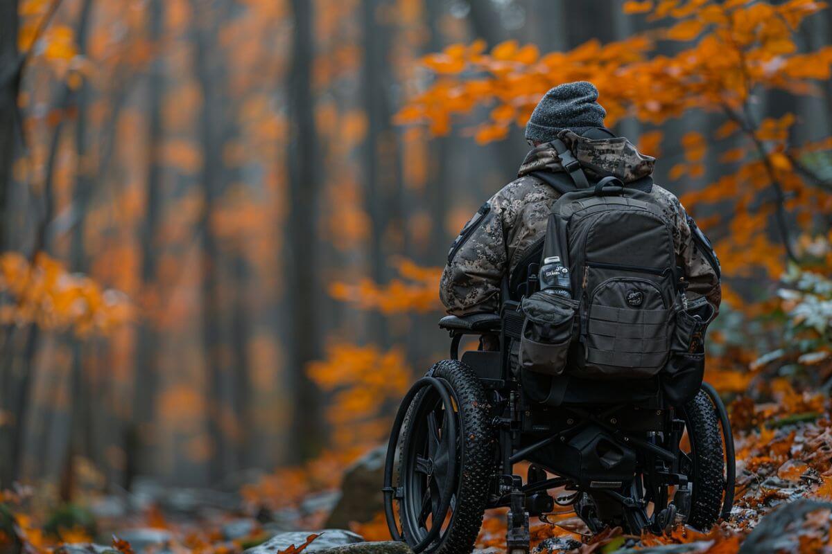 A differently-abled individual on a hunting trip in the Montana woods 