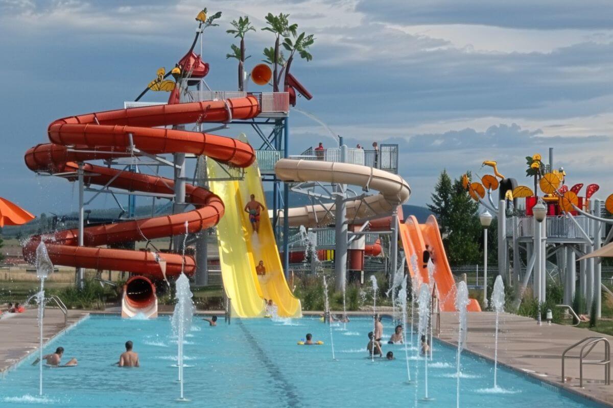 A water park featuring various water slides in Missoula, Montana.