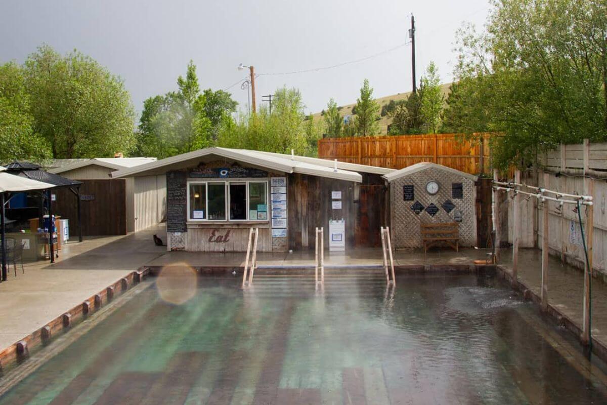 Norris Hot Springs in Montana, featuring its 'Mother Pool' and onsite cafe and saloon