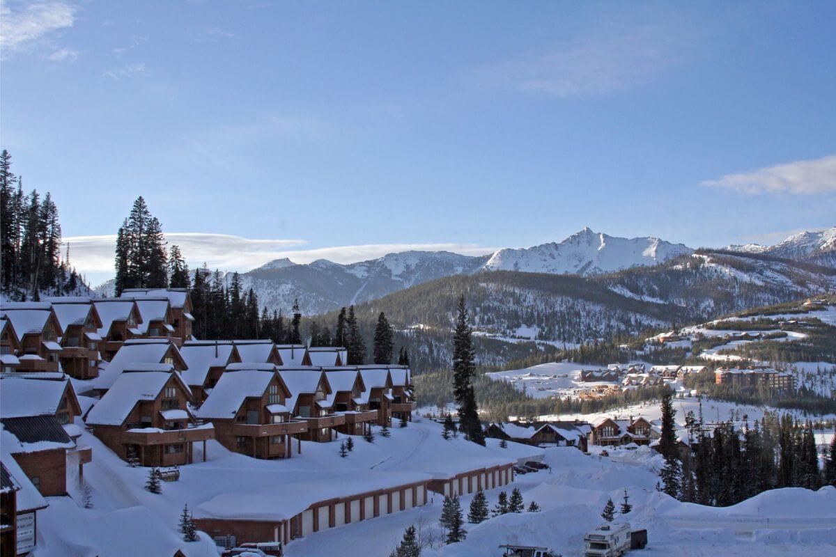 A snowy view of Big Sky Resort in Montana.