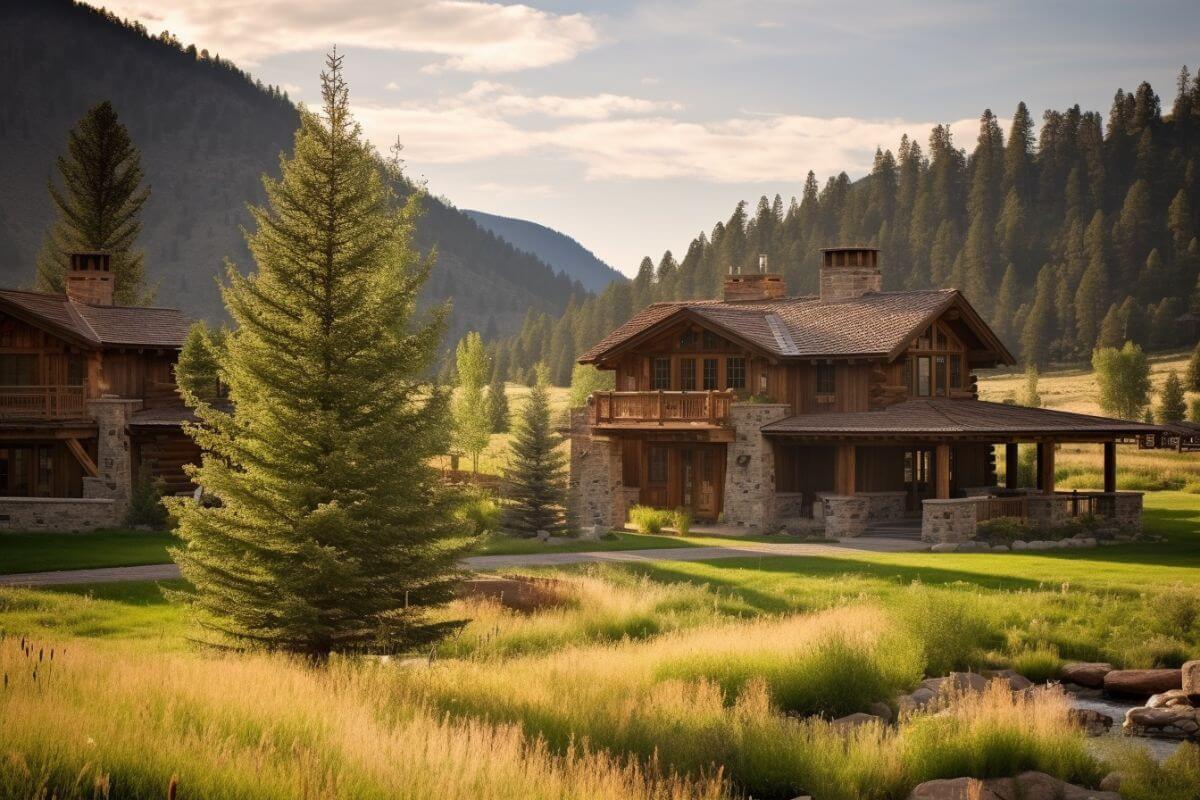 A charming log cabin retreat nestled in a picturesque grassy meadow in Montana.