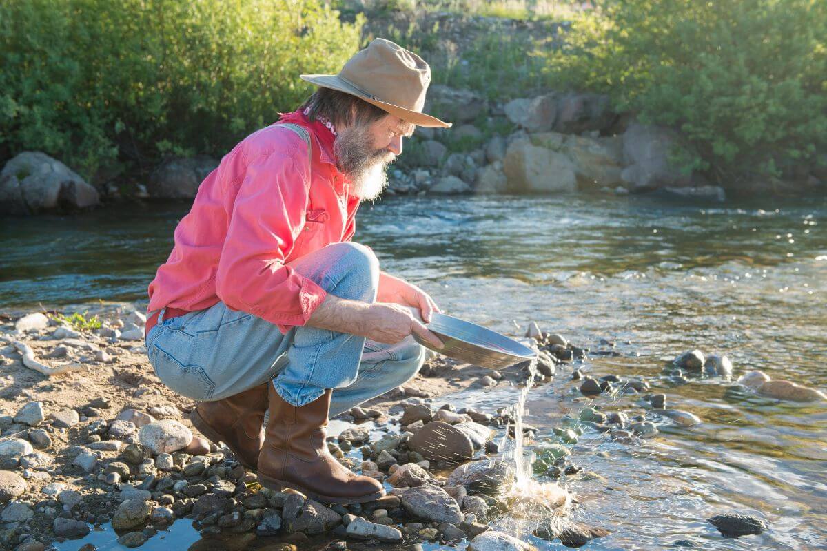 Man in Red Gold Panning in Montana