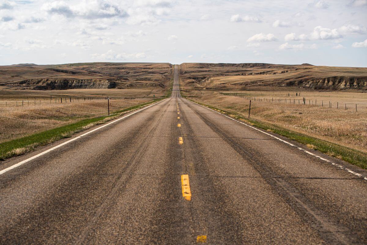 An open and empty road in rural Montana.