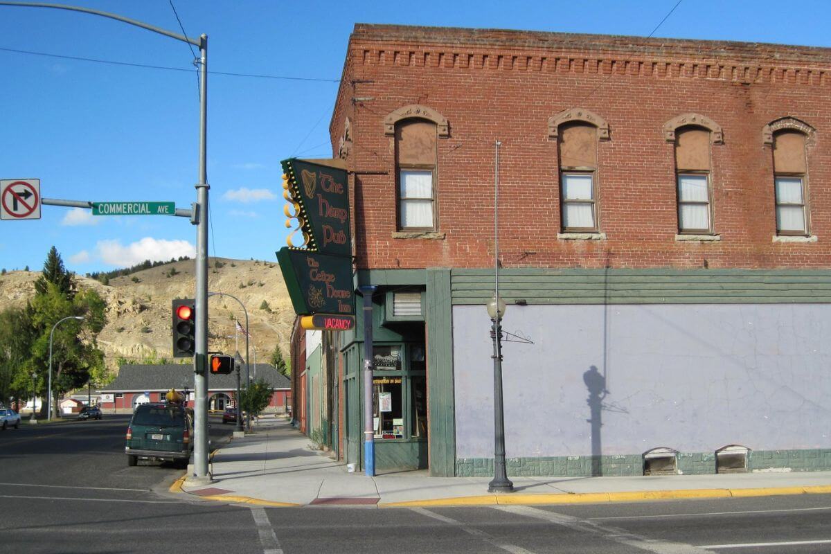 The Harp Pub & Celtic House Inn in Montana, said to be haunted by its former owner, Oscar Carlson, pictured during a sunny day