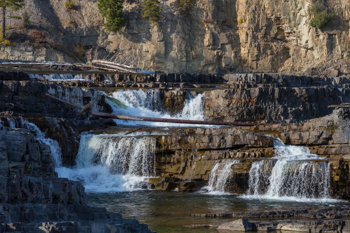 A close-up view of a section of Kootenai Falls when the waters are calm.