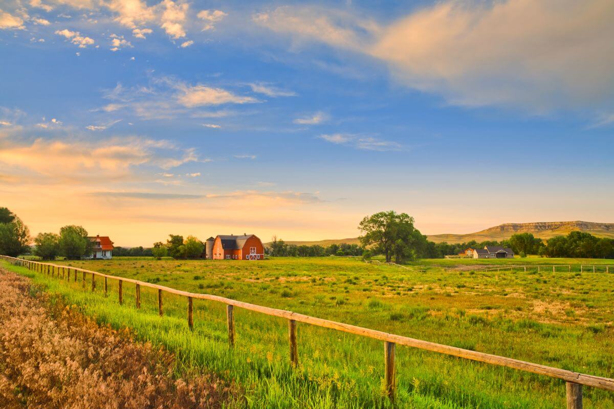 Red Farm with Wood Fence in Montana