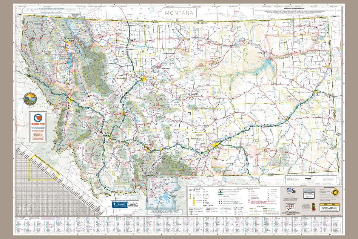A detailed road map of Montana showcasing the state's vast highway network.