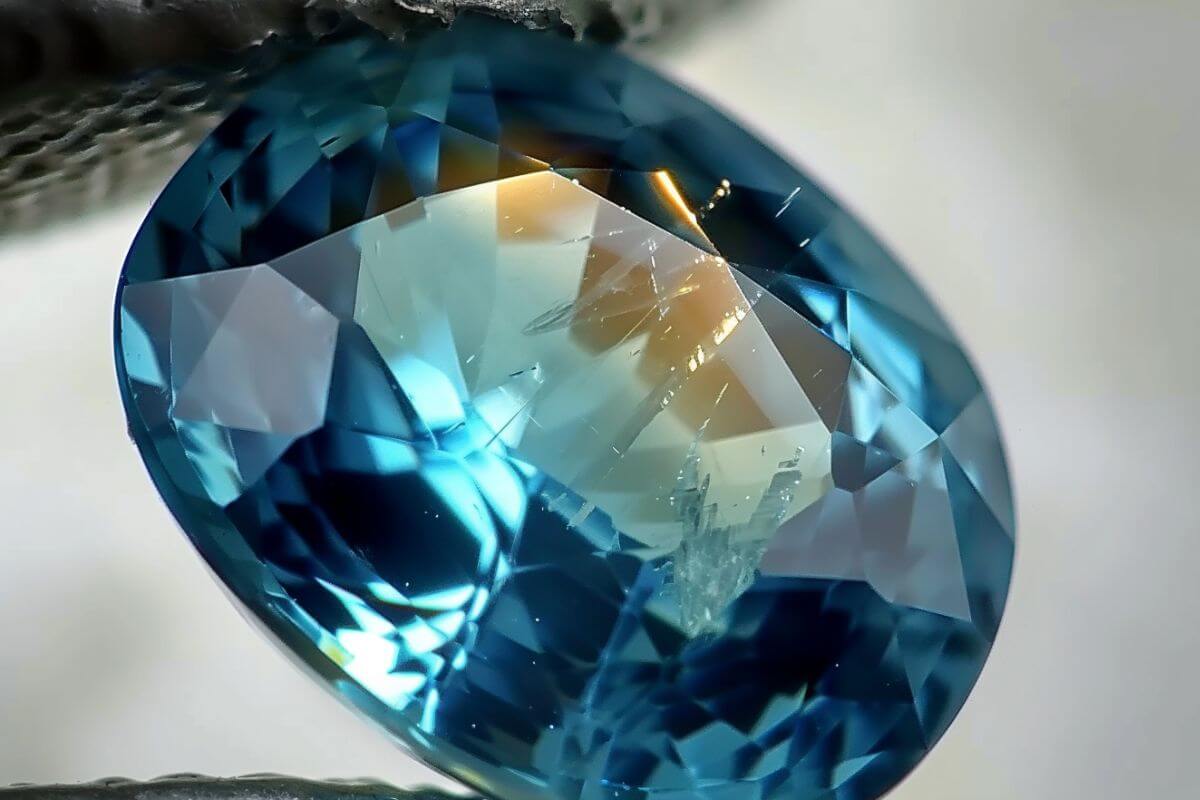 A close-up of a blue Montana sapphire.