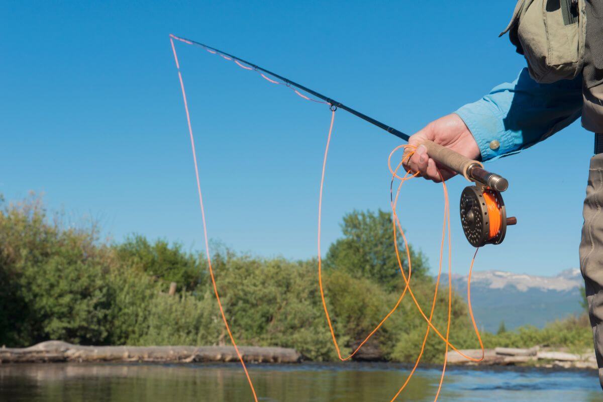 Man Holding a Fishing Rod in Montana Lake