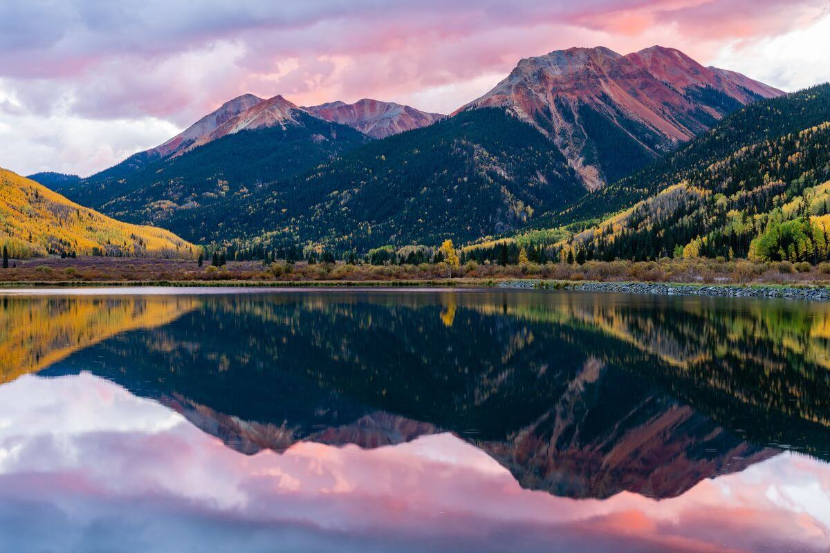 A mountain range is reflected in a lake in Montana.