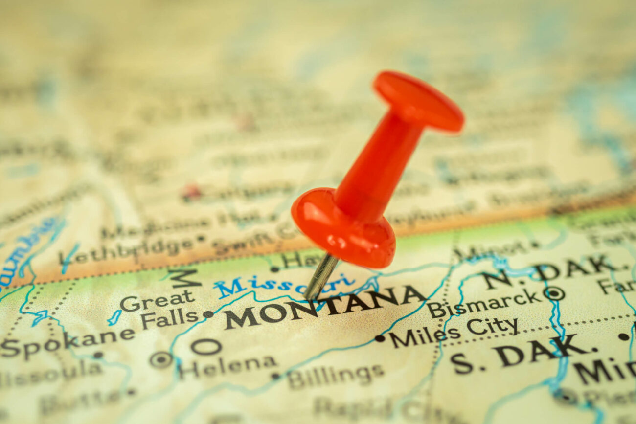 A red pin pinned on Montana's location on the map.