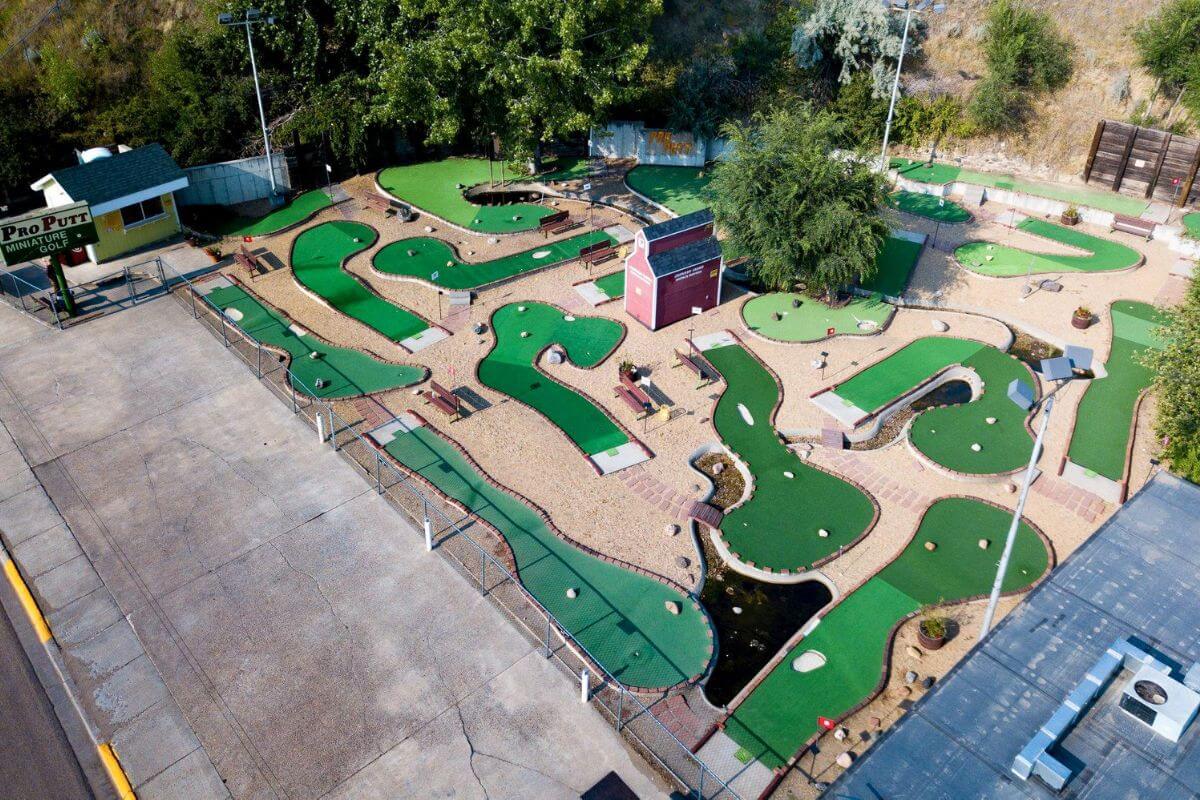 An aerial view of Pro Putt miniature golf course in Montana.