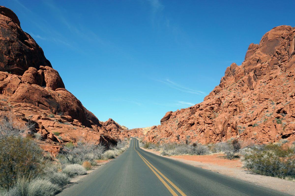 A road in an arid desert in Nevada.