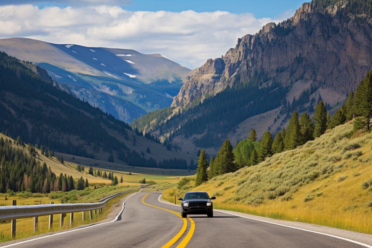 A car driving through the highways of Montana.