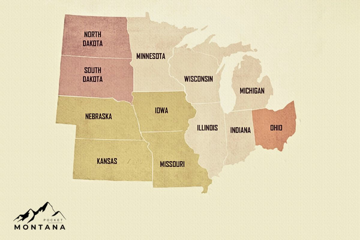 A map of mid-western states in USA,