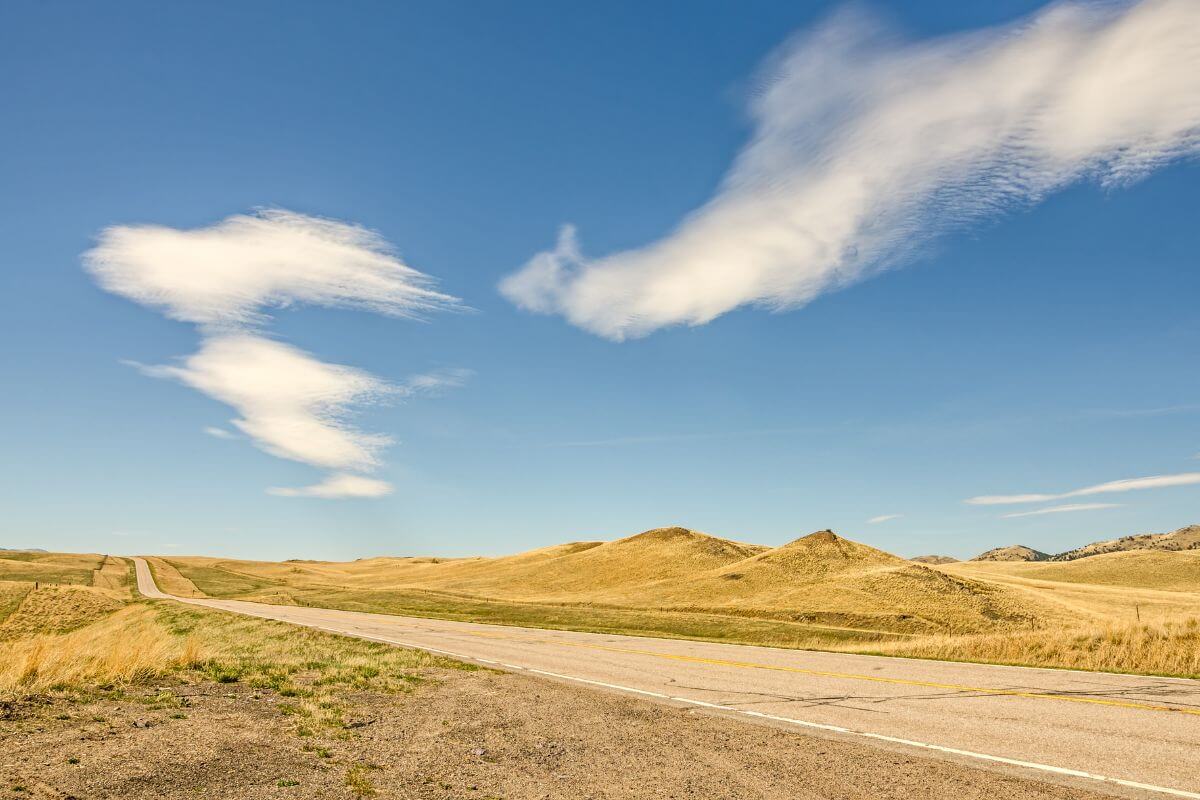 Road in Montana Under a Clear, Blue Sky