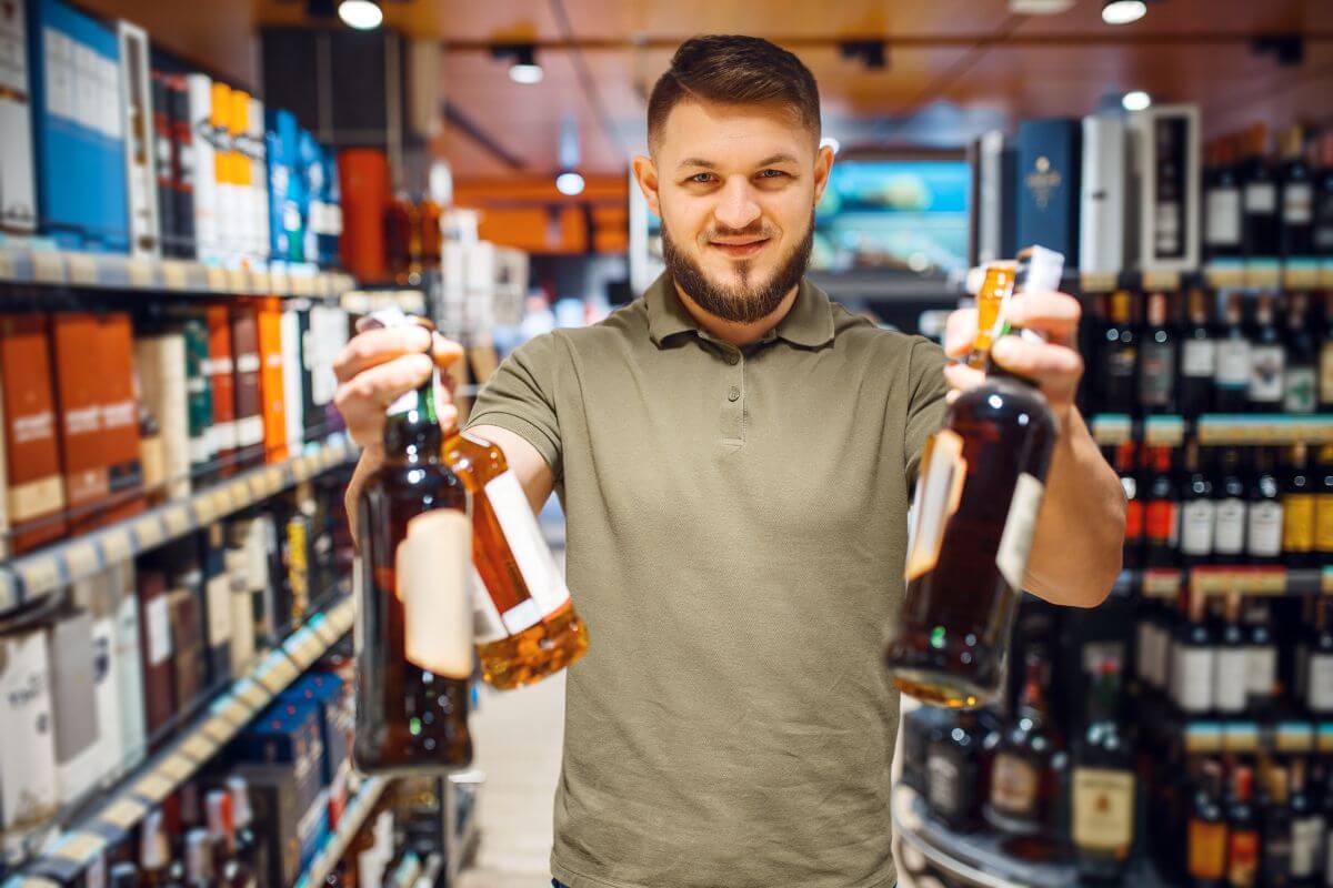 Man Holding Different Types of Liqour 