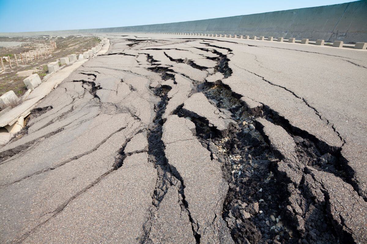 A road in Montana with cracks caused by earthquakes.