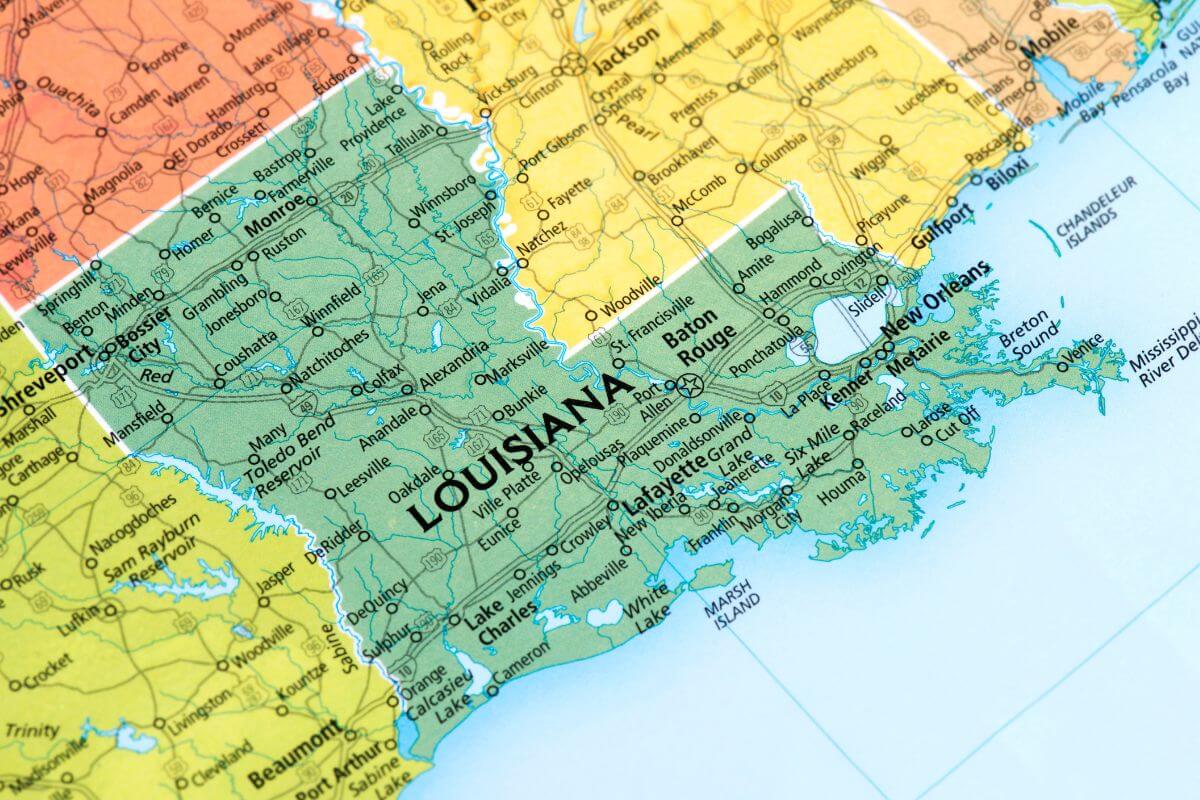 A map of Louisiana.