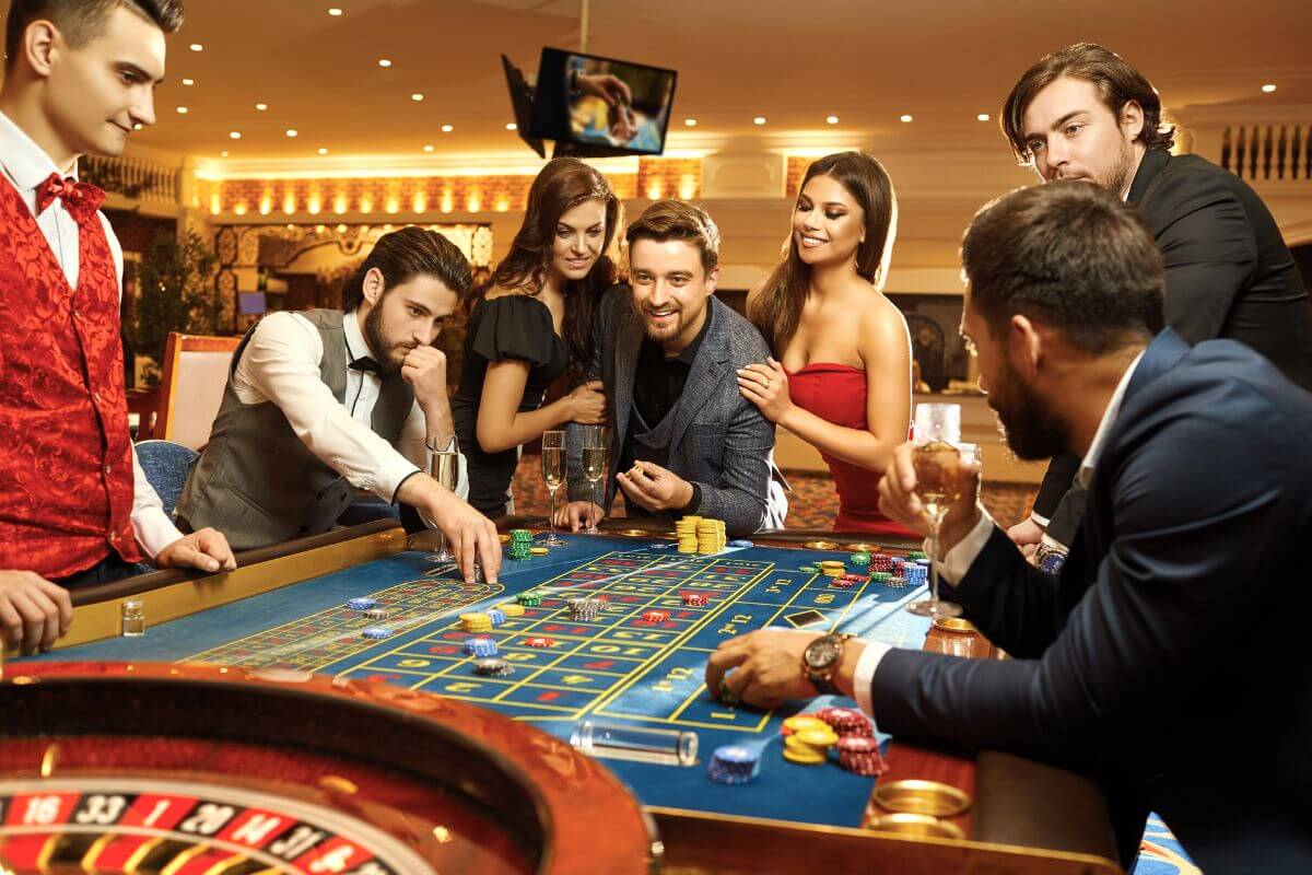 A group of people playing roulette at a casino in Montana.