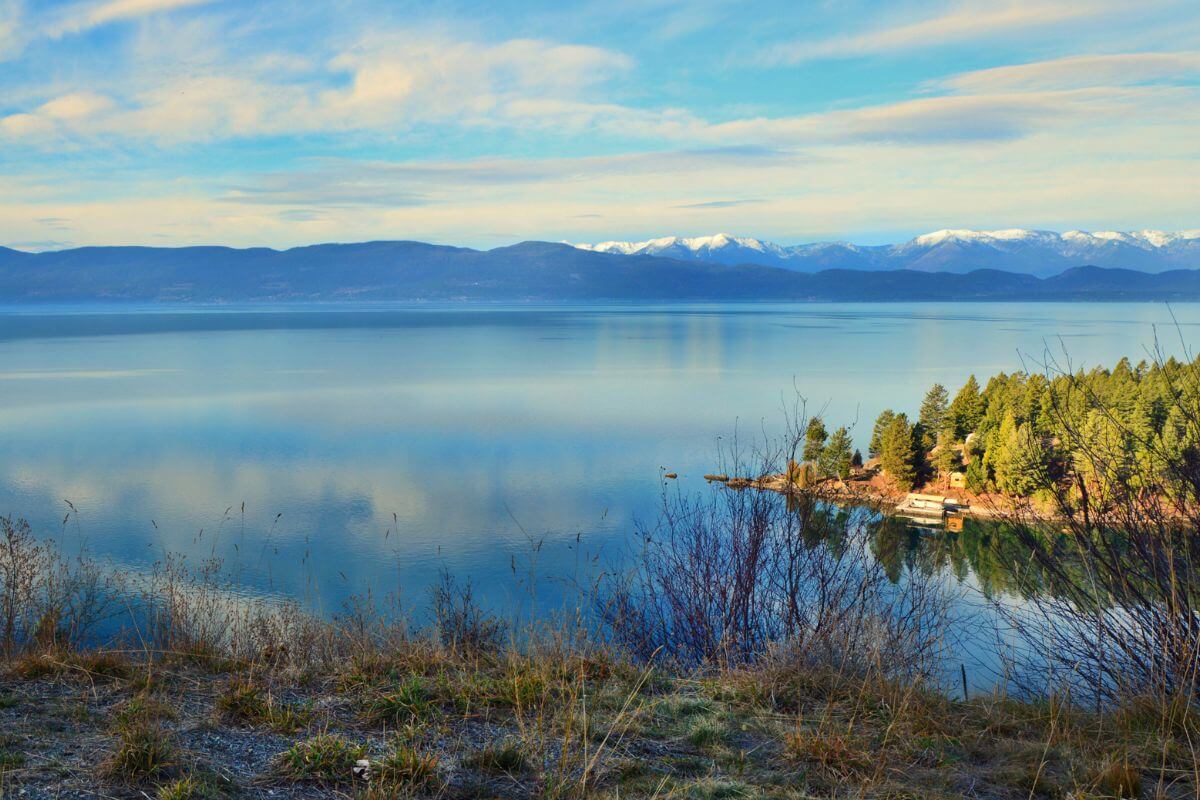Flathead Lake in Montana Under a Clear, Blue Sky