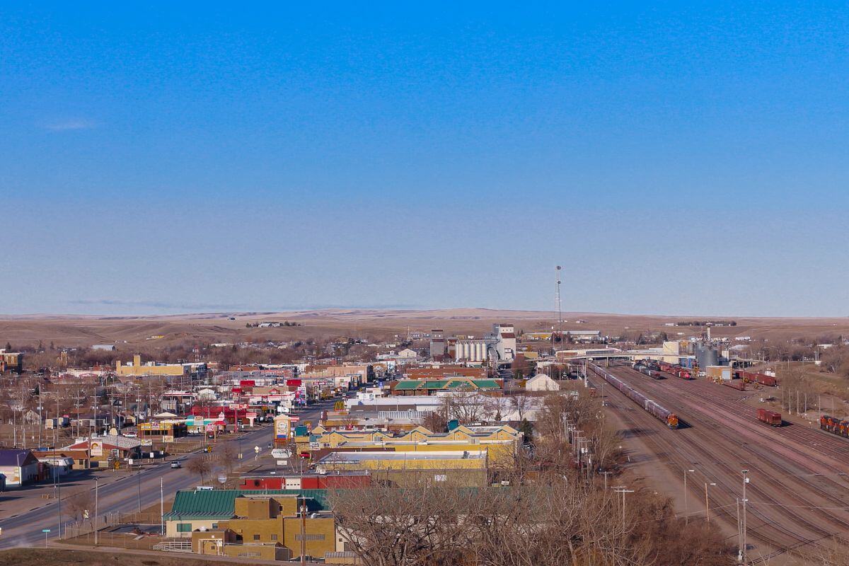 An aerial view of a small town in Havre, Montana
